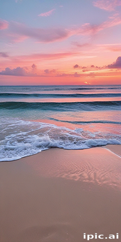 Serene Sunset Over Tranquil Waves on a Beautiful Sandy Beach