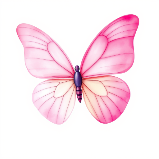 Create a watercolor illustration of a delicate pink butterfly with soft gradient wings, showcasing shades of light pink and cream. The butterfly should be depicted from a side view, highlighting its intricate wing patterns and gentle curves. The background should be minimal to emphasize the beauty of the butterfly.