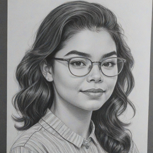 Magnificent Auli'i Cravalho, pencil sketch, portrait of Splendid woman 1963s in glasses, hair style beatnik, outline, clear lines, fine lines, 8k