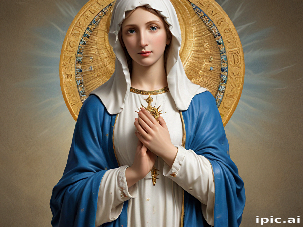 Serene Portrait of the Virgin Mary with a Radiant Halo Embracing Peace