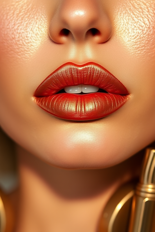 Metallic Bronze Goddess lip style showcases a rich, warm metallic sheen that complements sun-kissed skin and adds a touch of glamour to any look