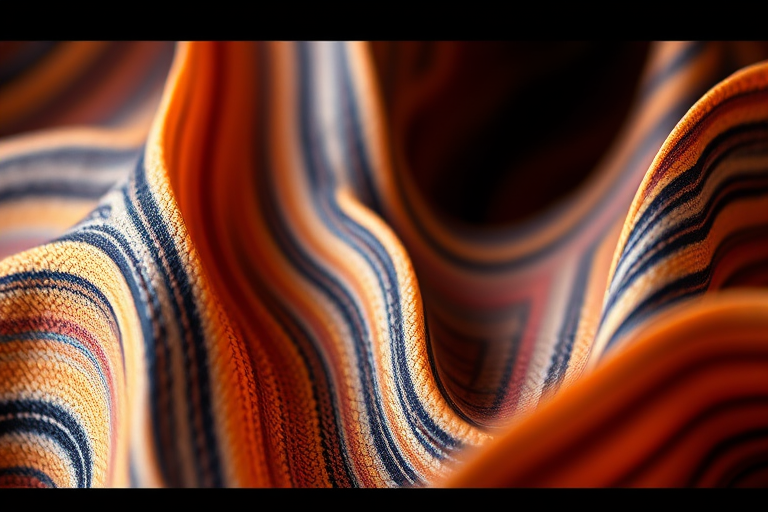 Create an abstract image incorporating wavy lines and textured patterns, using a Canon EOS R5 with a 50mm lens, aperture set to f/1.8 for shallow depth of field, ISO 100, shot in a soft natural light environment, with a focus on enhancing vibrant colors and intricate details.