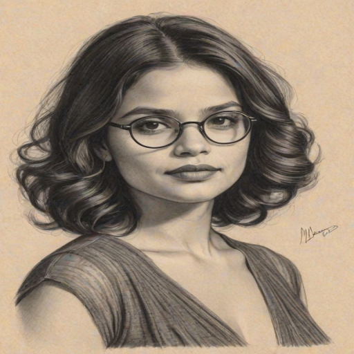 Magnificent Melonie Diaz, pencil sketch, portrait of Alluring woman 1930s in glasses, hair style beatnik, outline, clear lines, fine lines, 8k