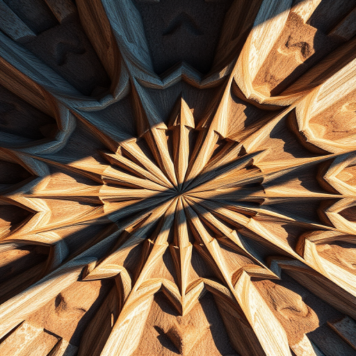 Generate a high-resolution image of an abstract geometric pattern, shot with a DSLR camera at f/8 aperture, ISO 100, 1/250s shutter speed, at a bird's eye view, using natural light to enhance colors and shadows.