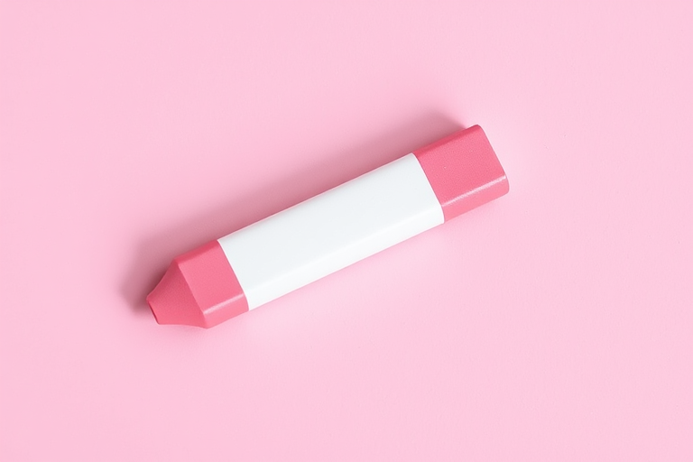 A high-resolution digital illustration of a pink and white eraser on a plain background, captured with a Canon EOS R camera, 50mm lens, aperture f/2.8, ISO 100, natural lighting, top-down view, vibrant colors for enhanced image quality.