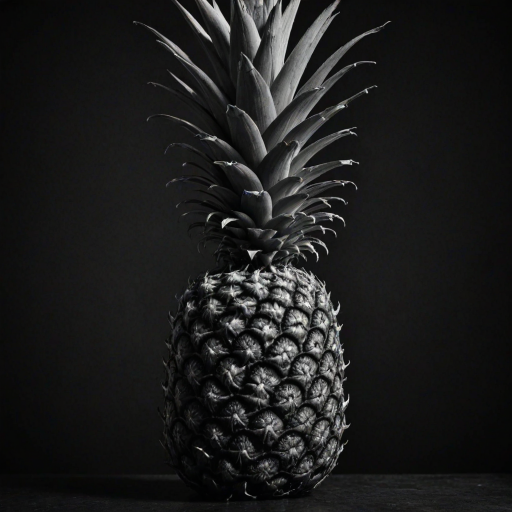 a black and white image of a pineapple against a dark background