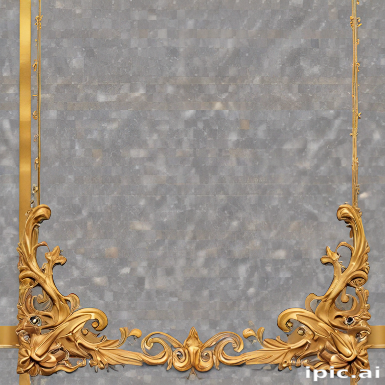 Elegant Golden Frame with Intricate Designs Surrounding a Textured Gray ...