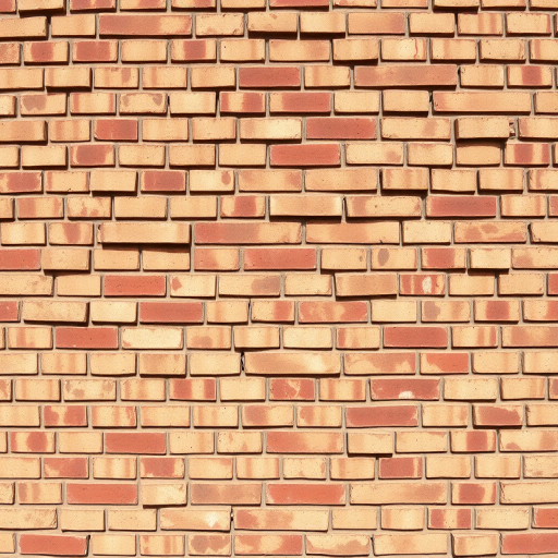 Create a high-resolution image of a brick wall with a consistent pattern, using a 50mm lens at f/8 aperture, ISO 100, with a frontal view in natural lighting, captured with a full-frame DSLR camera.