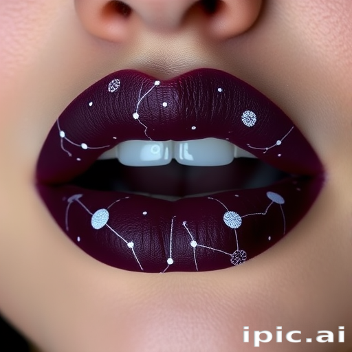 Deep plum lips with constellation designs in white, called "Celestial Dreams," offer a mystical and enchanting appearance with a long-lasting matte finish for stargazing parties