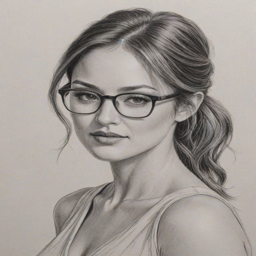 Pleasing Minka Kelly, pencil sketch, portrait of Attractive woman 1922s in glasses, hair style beatnik, outline, clear lines, fine lines, 8k