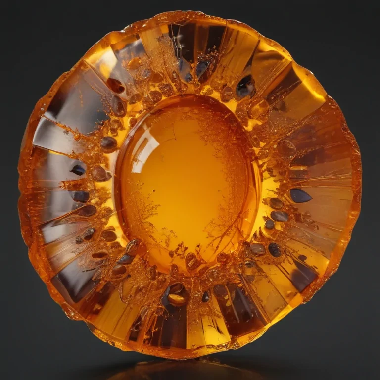 Stunning Amber Gemstone Displaying Intricate Patterns and Rich Golden Color