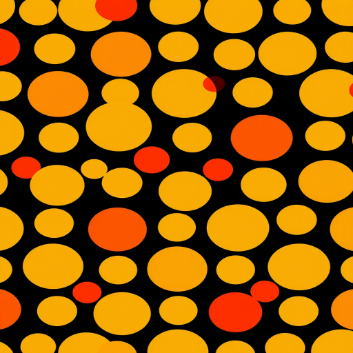 Create a seamless pattern of overlapping yellow and red circles on a black background using a 50mm lens, f/2.8 aperture, ISO 100, shot from a top-down view with a digital SLR camera.