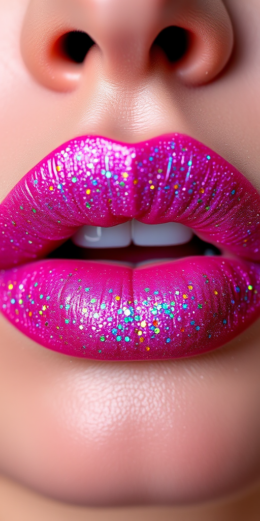 Enchanting "Fairy Dust" sparkling lip powder that can be worn alone or layered over other lip products, featuring ultra-fine glitter particles in a rainbow of hues