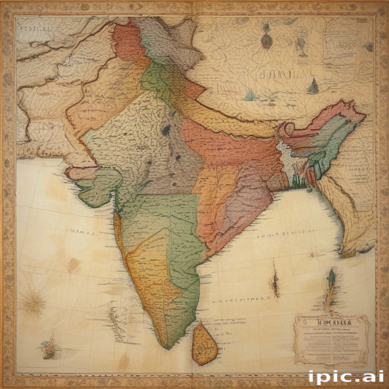 Vintage Map of India Highlighting Historical Regions and Geographical ...