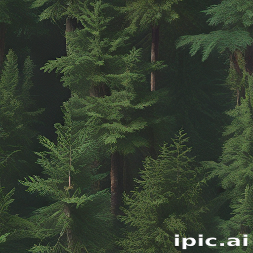 Lush Green Forest Scene Depicting Tall Evergreen Trees and Dense Foliage