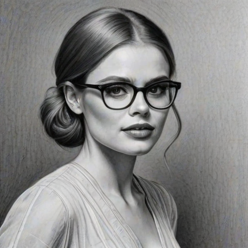Enchanting Holland Roden, pencil sketch, portrait of Magnificent woman 1932s in glasses, hair style beatnik, outline, clear lines, fine lines, 8k