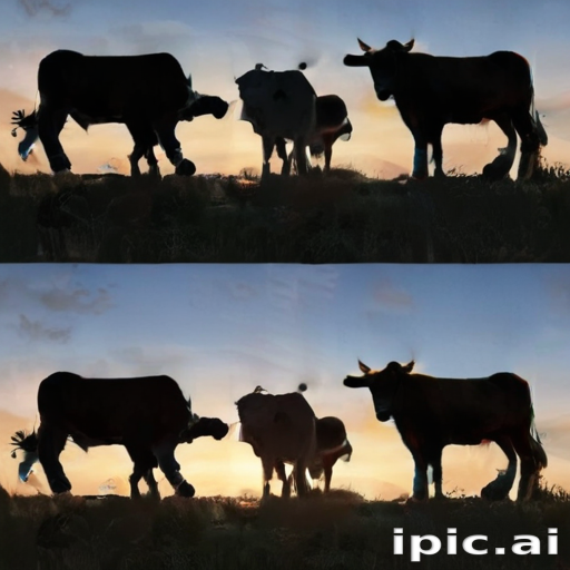 Silhouetted Cows Grazing Peacefully Against a Beautiful Sunset Background.