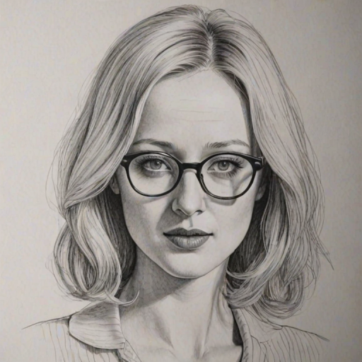 Attractive Andrea Riseborough, pencil sketch, portrait of Bewitching woman 1931s in glasses, hair style beatnik, outline, clear lines, fine lines, 8k