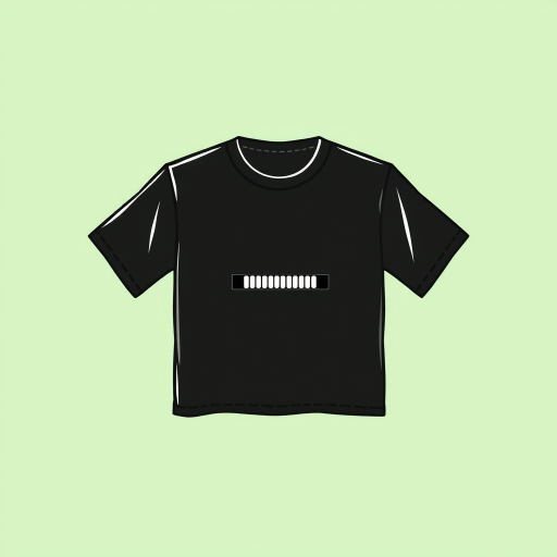 Create a high-resolution illustration of a black t-shirt with a loading bar graphic centered on the front, with a minimalist pastel green background, shot with a Canon EOS R5 camera, 50mm lens, f/1.8 aperture, ISO 100, natural lighting, soft focus for a modern look.