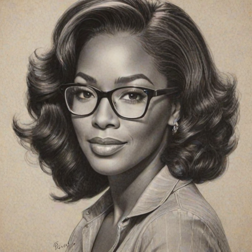 Dazzling Kenya Moore, pencil sketch, portrait of Enchanting woman 1955s in glasses, hair style beatnik, outline, clear lines, fine lines, 8k