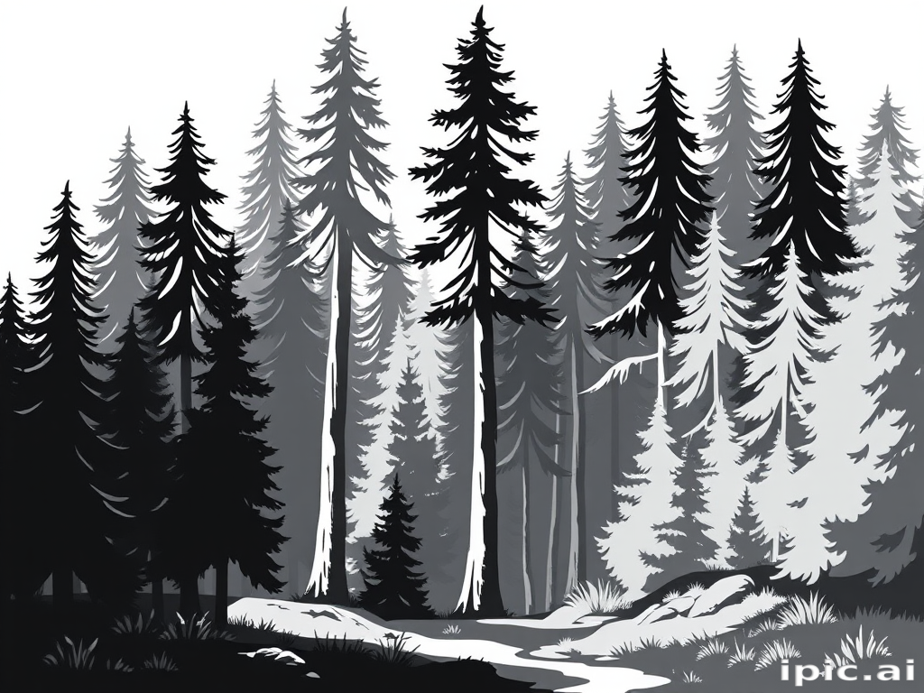 forest clipart black and white