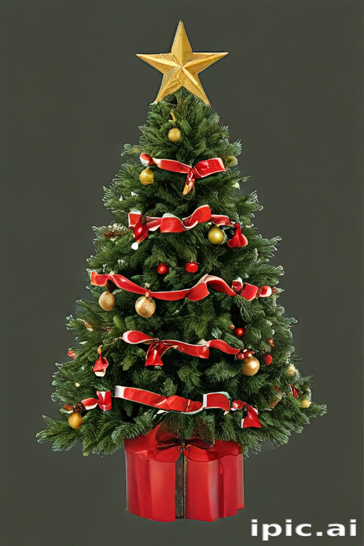 Festively Decorated Christmas Tree with Ribbons, Ornaments, and a Star ...