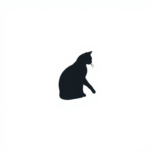 Generate a high-quality minimalist logo design featuring a stylized cat silhouette, captured with a DSLR camera, 50mm lens, aperture f/2.8, ISO 100, shot in natural light, centered composition, sharp focus, and on a plain white background.