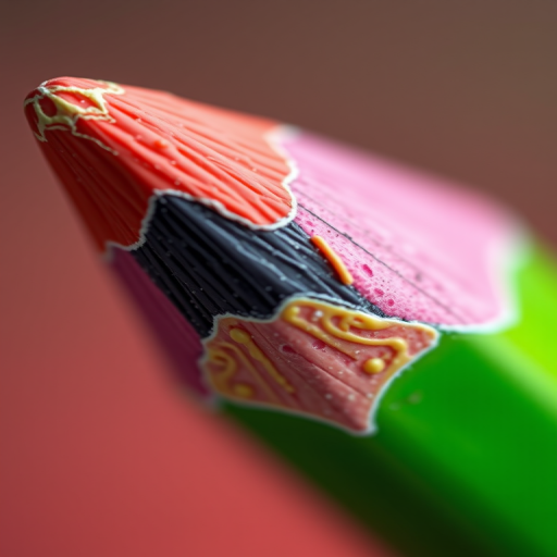 create a hyper-realistic image of a pencil with vibrant colors, 50mm lens, aperture f/2.8, ISO 100, natural lighting, close-up view, DSLR camera, high definition quality