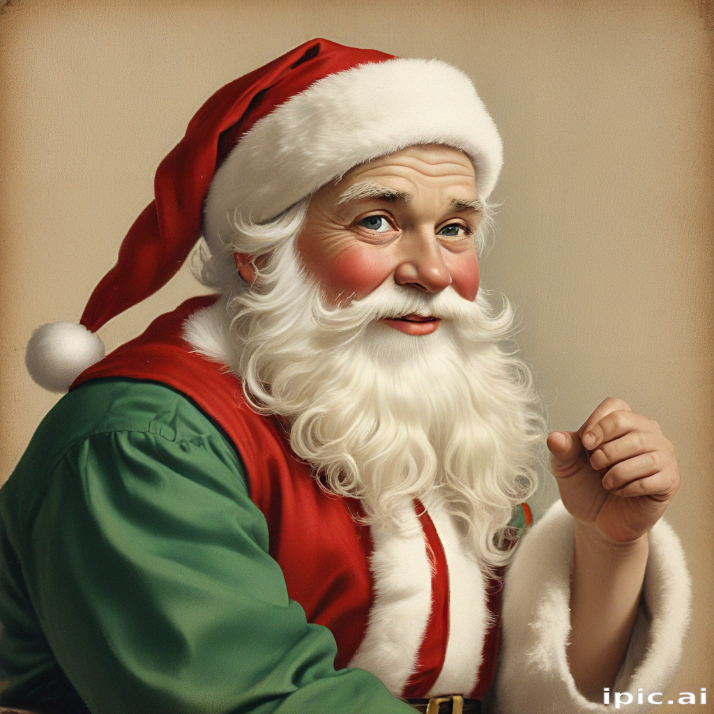 Jolly Santa Claus Smiling Cheerfully in His Classic Red and Green Outfit
