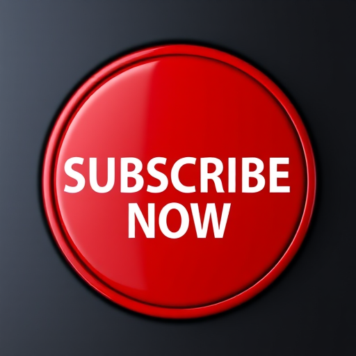 Create a high-resolution image of a circular red button with the text "SUBSCRIBE NOW" in bold white font, captured with a Canon EOS 5D Mark IV at f/5.6 aperture, 1/125 sec shutter speed, ISO 200, natural lighting, and a slight vignette for a professional look.