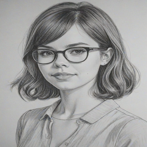 Sublime Ingrid Nilsen, pencil sketch, portrait of Lovely woman 1965s in glasses, hair style beatnik, outline, clear lines, fine lines, 8k