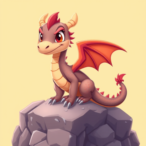 Create a high-resolution digital illustration of a cartoon dragon perched on a rock, using a vibrant color palette with a light yellow background, shot with a 50mm lens at f/4, autofocus, in a soft lighting style, using a DSLR camera for enhanced quality.