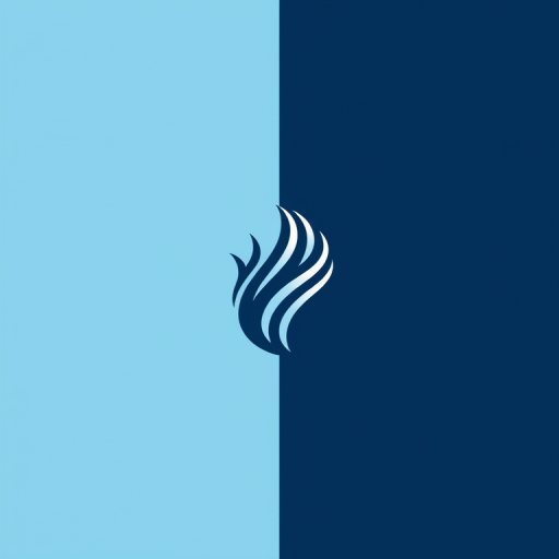 create a minimalist logo featuring a stylized hair follicle on a split background of light blue and dark blue, use a high-resolution digital art style, camera settings at f/8 aperture, ISO 100, 1/125s shutter speed, shot from a straight-on view using a digital camera type.