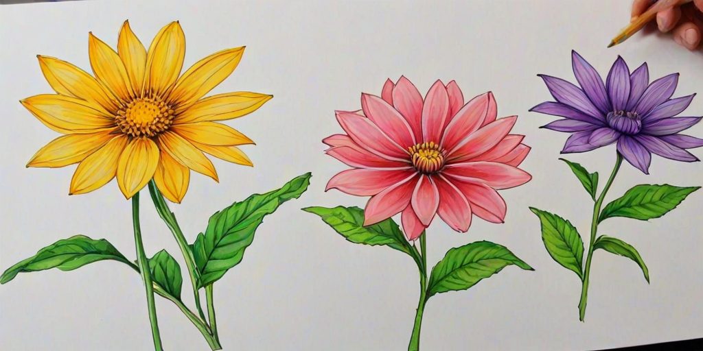 flower drawings with color