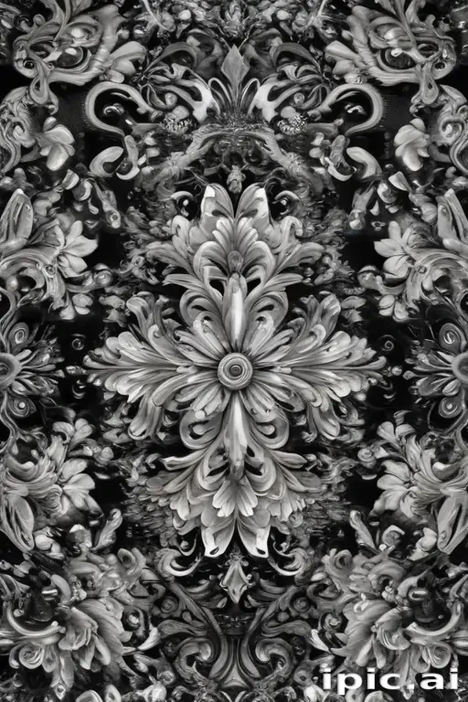 Intricate Black and White Floral Design with Elegant Symmetrical Patterns