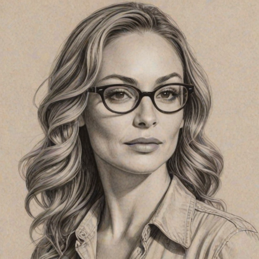 Gorgeous Drea de Matteo, pencil sketch, portrait of Lovely woman 1940s in glasses, hair style beatnik, outline, clear lines, fine lines, 8k