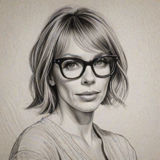 Beautiful Toni Collette, pencil sketch, portrait of beautiful woman 60s in glasses, hair style beatnik, outline, clear lines, fine lines, 8k