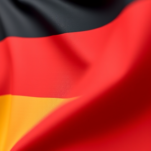 Generate a high-resolution image of the German flag, using a DSLR camera with a 50mm lens, shot in natural light at f/8, ISO 100, with a clean focus on the colors and a subtle gradient background for depth.