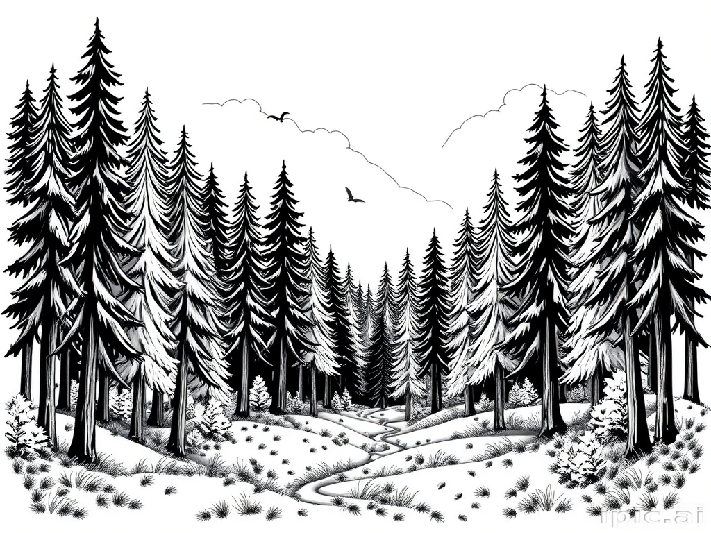 forest clipart black and white