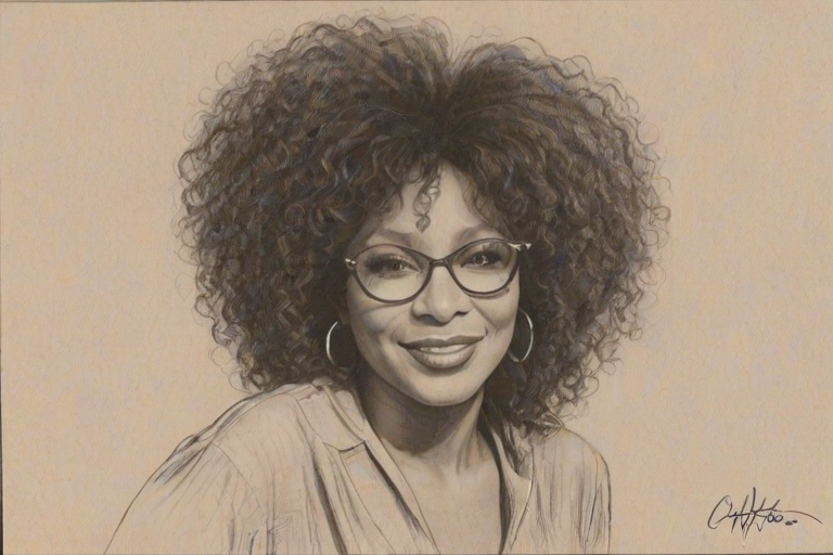 Wonderful Chaka Khan, pencil sketch, portrait of Gorgeous woman 1928s in glasses, hair style beatnik, outline, clear lines, fine lines, 8k