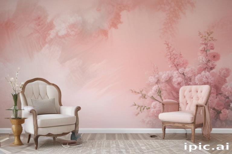Elegant Interior Setting Featuring Soft Pink Floral Wallpaper and ...