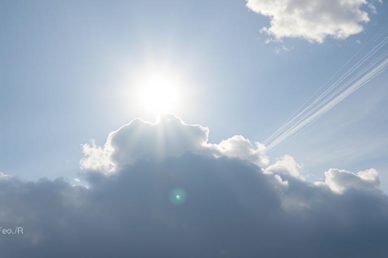 Create a vector illustration of a partly cloudy sky with a bright sun peeking through, featuring stylized wind lines, using a Canon EOS R camera with an aperture of f/8, ISO 100, and a focal length of 50mm, capturing a clean and vibrant aesthetic.