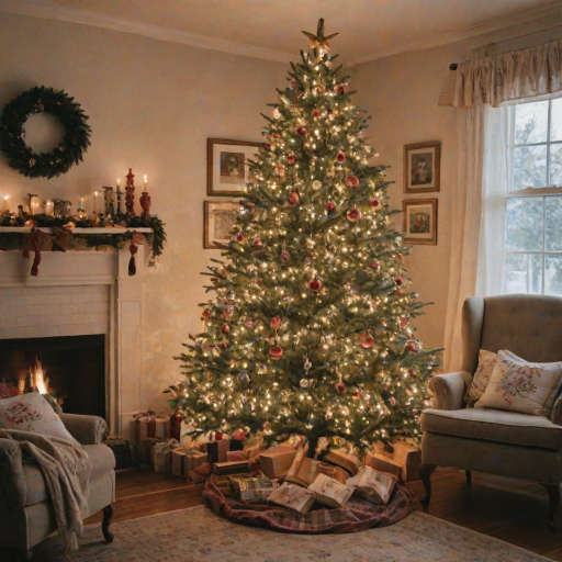 a vintage christmas tree in a cozy room