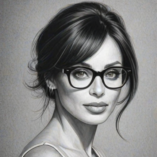 Elegant Natalie Imbruglia, pencil sketch, portrait of Exquisite woman 1956s in glasses, hair style beatnik, outline, clear lines, fine lines, 8k