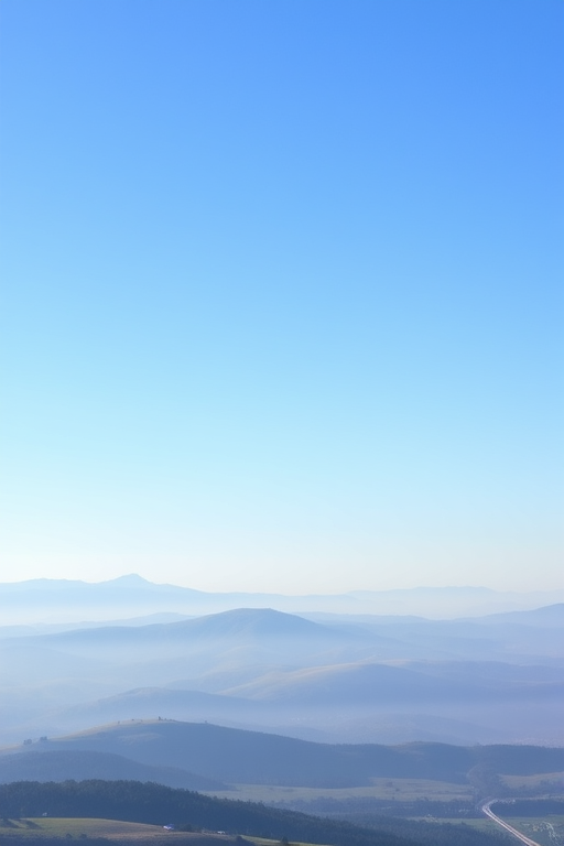 Create a high-resolution image of a tranquil landscape with a clear blue sky and softly rolling hills, 50mm lens, f/4 aperture, ISO 100, captured in natural light using a DSLR camera with a wide-angle view.