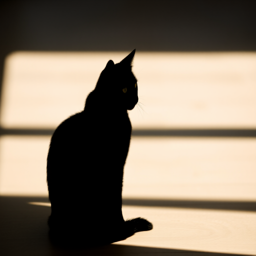 Create a high-resolution image of a minimalistic black silhouette of a cat sitting, captured with a Canon EOS R5, 50mm lens, f/1.8 aperture, ISO 100, in natural daylight for enhanced clarity and contrast.
