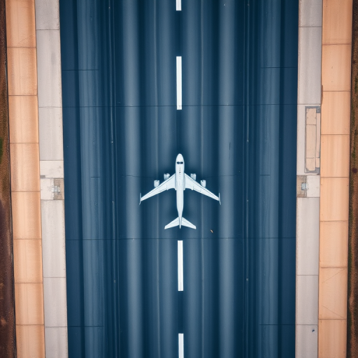 Aerial view of a runway with clear markings and a symmetrical triangular shape, high-resolution, 24mm lens, f/11 aperture, ISO 100, HDR setting, captured with a DSLR camera for enhanced clarity and detail.