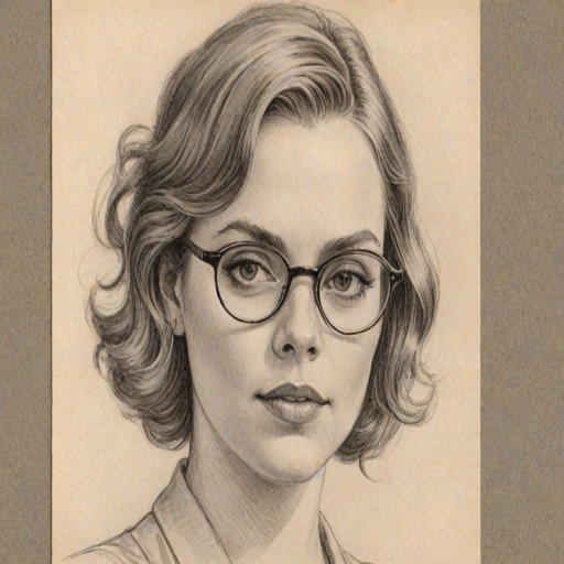 Splendid Agnes Bruckner, pencil sketch, portrait of Alluring woman 1925s in glasses, hair style beatnik, outline, clear lines, fine lines, 8k