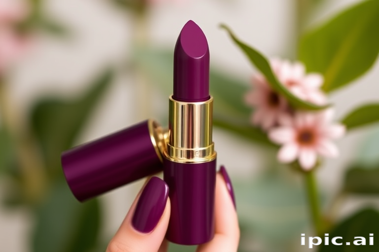 Empowering "Power Plum" long-wear lipstick combines deep purple tones with a comfortable, non-drying formula for unstoppable confidence throughout the day