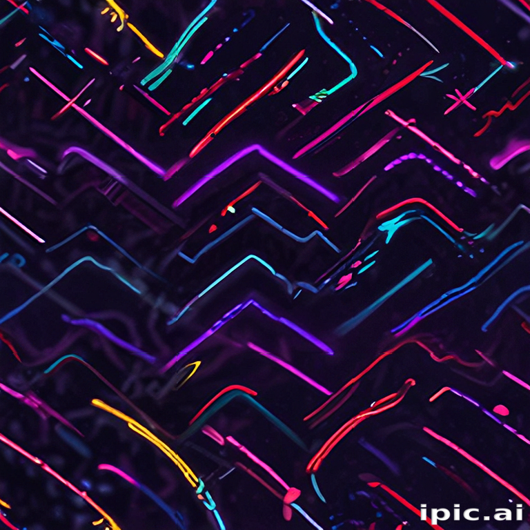 Vibrant Abstract Patterns with Neon Lines Against a Dark Background
